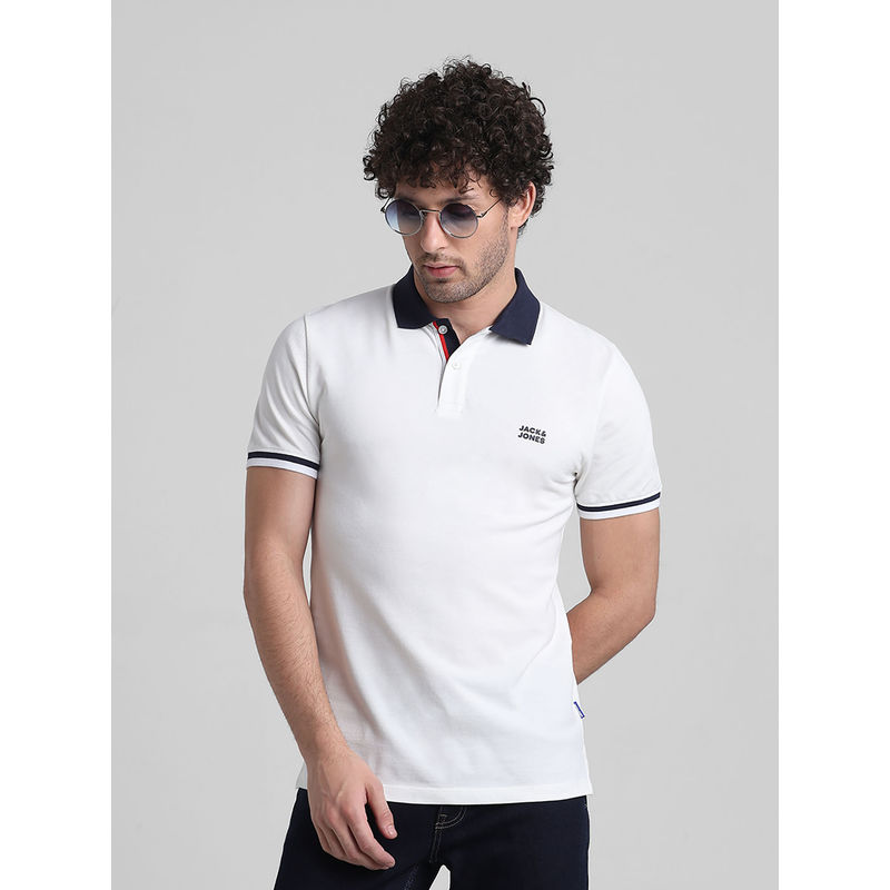 Jack & Jones White Slim Fit Non Stretch Polo T-Shirt (M)