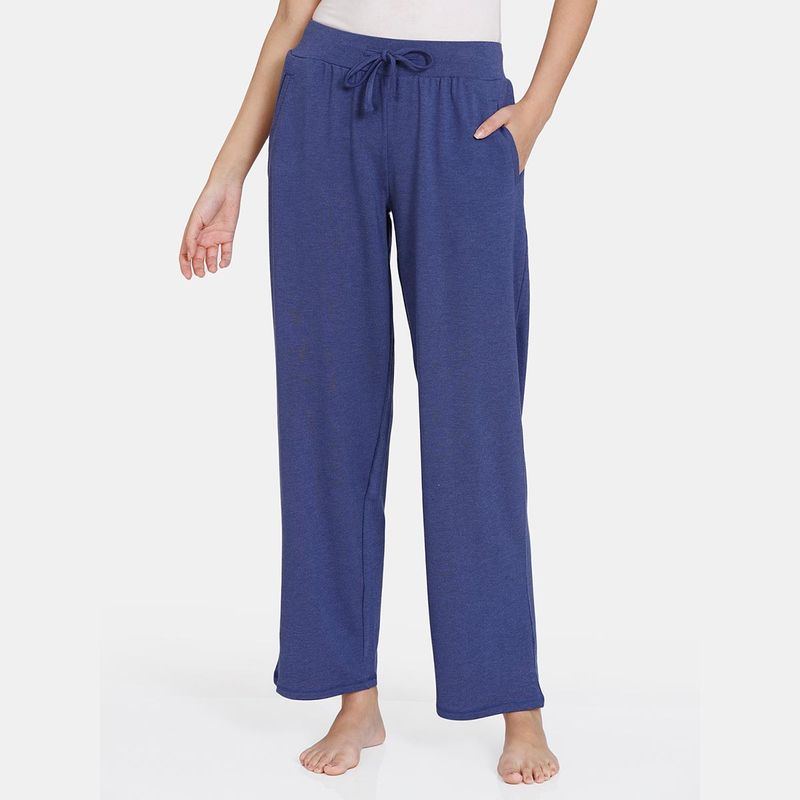 Zivame Lounge Knit Viscose Blend Pyjama - Deep Cobalt - Blue (S)