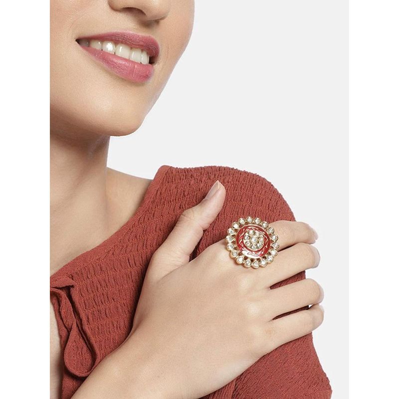 Women's 18K Gold Plated Intricately Designed Traditional Meenakari Earrings Glided with Kundans & Pearls