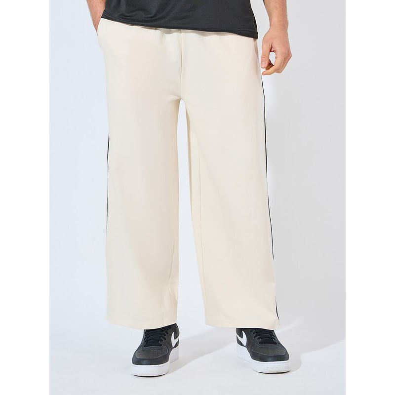 Styli Men Cream Extra Wide Leg Joggers with Contrast Stripe Detail (XL)