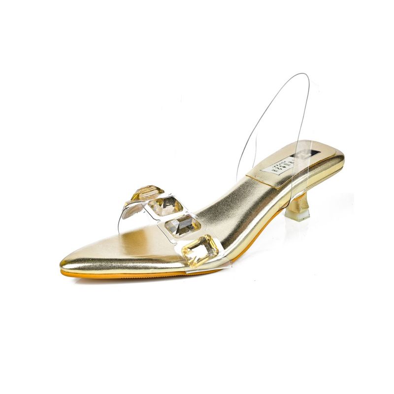 IRUSSH Embellished Gold Diamonds Kitten Heels (EURO 35)