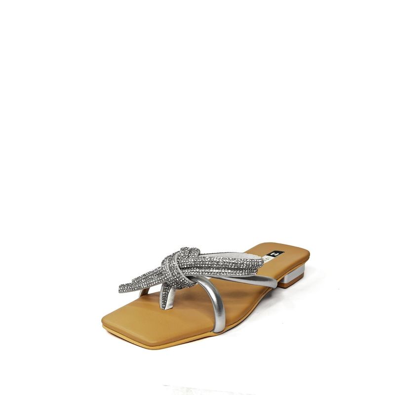 Buy IRUSSH Embellished Silver Diamante Bow Thong Flats Online