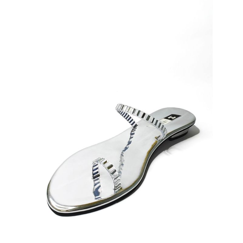 IRUSSH Embellished Silver Minimalist Crystal Flats (EURO 35)