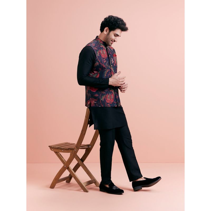 KISAH Men Black Kurta Jacket Trouser (Set of 3) (40)