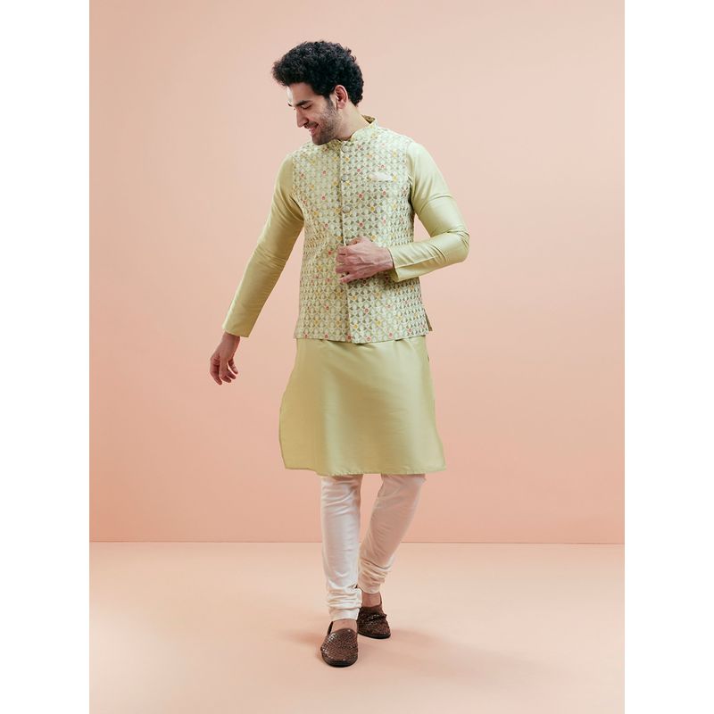 KISAH Men Green Kurta and Nehru Jacket with Churidar (Set of 3) (40)