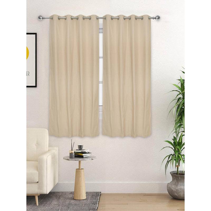 Saral Home D Mond Cotton Woven Window Curtain 75% Light Blocking - Beige (5 Feet)