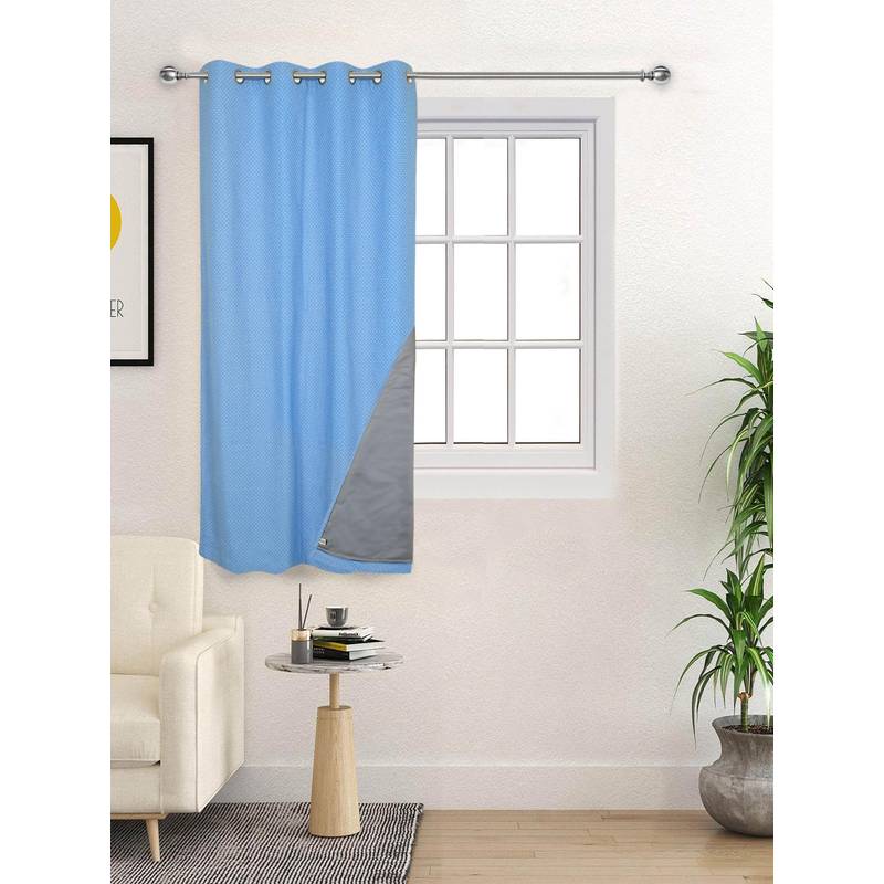 Saral Home D Mond Cotton Woven Window Curtain 100% Light Blocking - Blue (5 Feet)