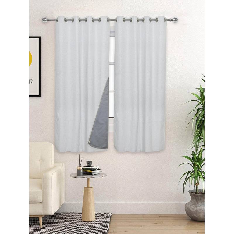 Saral Home D Mond Cotton Woven Window Curtain 100% Light Blocking - Grey (5 Feet)