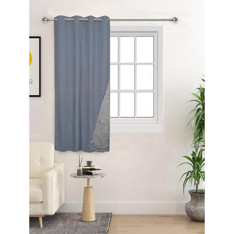 Saral Home D Mond Cotton Woven Window Curtain 100% Light Blocking - Navy Blue (5 Feet)