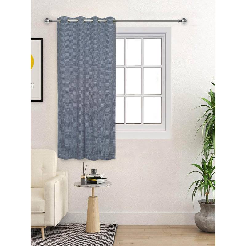 Saral Home D Mond Cotton Woven Window Curtain 75% Light Blocking - Navy Blue (5 Feet)
