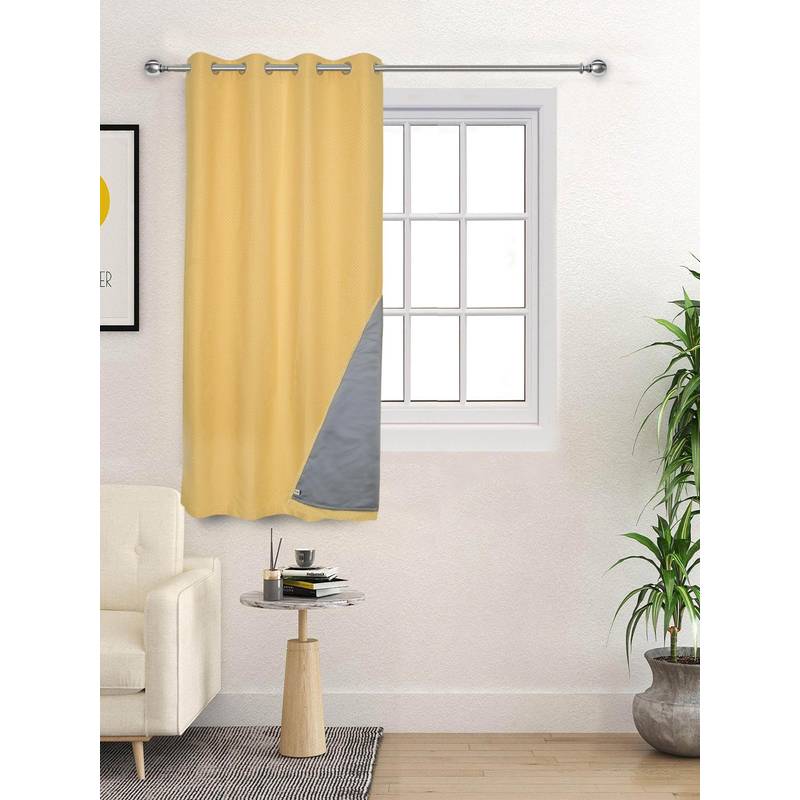 Saral Home D Mond Cotton Woven Window Curtain 100% Light Blocking - Yellow (5 Feet)