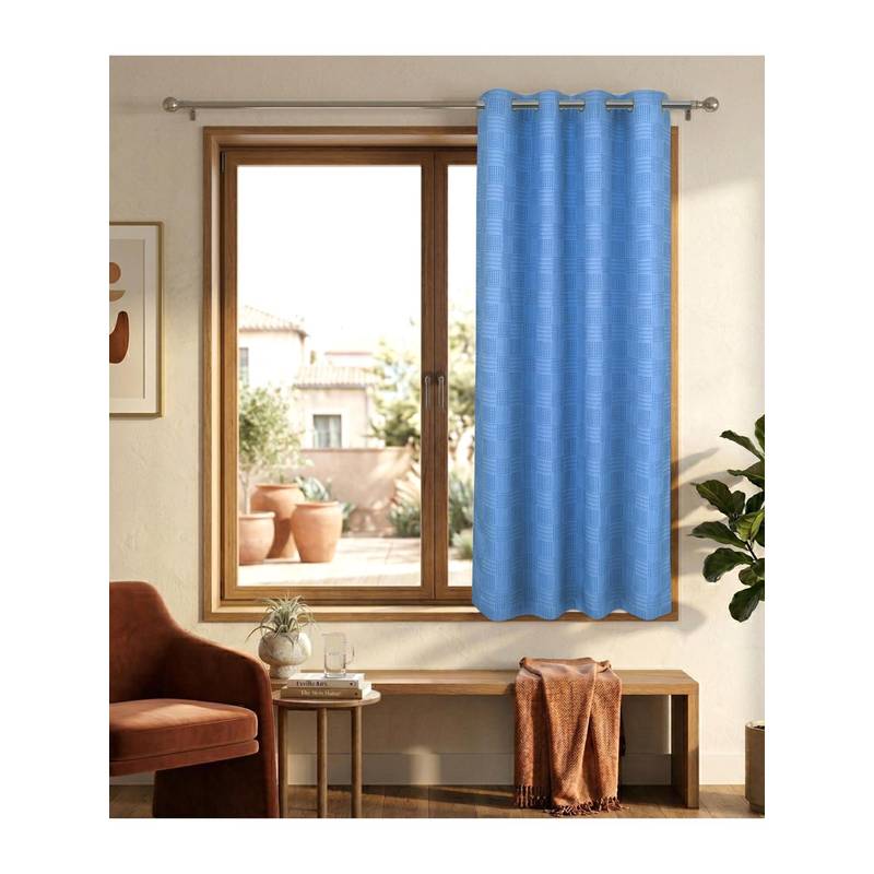 Saral Home Check Cotton Woven Window Curtain 75% Light Blocking - Blue (5 Feet)