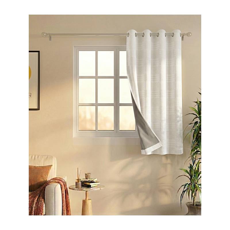 Saral Home Check Cotton Woven Window Curtain 100% Light Blocking - Ivory (5 Feet)