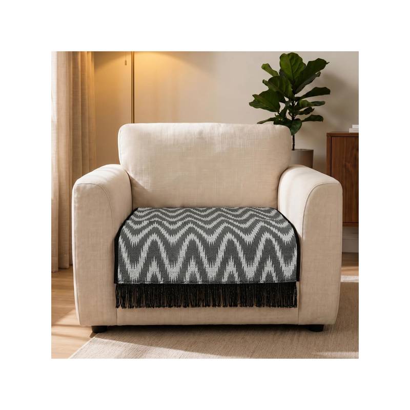 Saral Home VW Sofa Cover Cotton Chevron with Fringe - Grey (1 Seater)