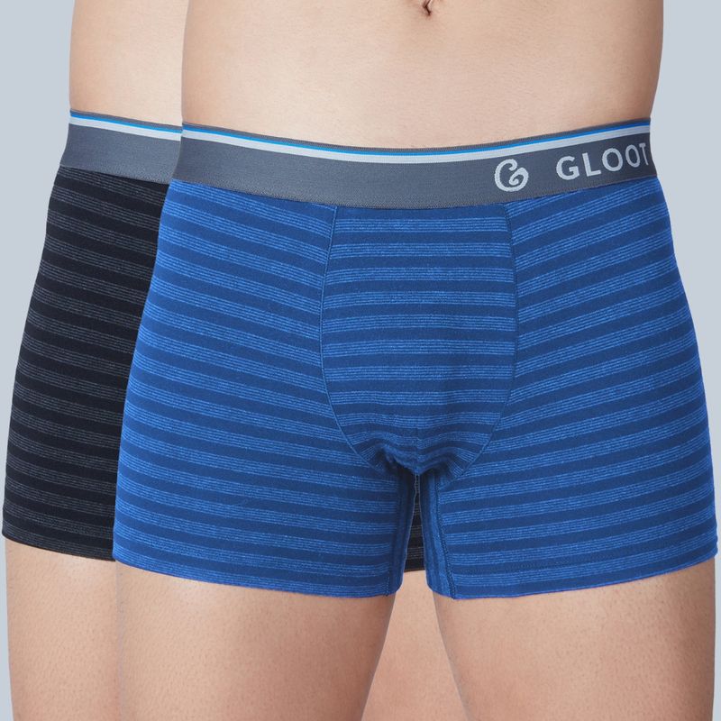 GLOOT Pure Cotton Stretch Trunks with No-Itch Elastic and Anti Odour GLI015 Multicolor (Pack of 2) (S)