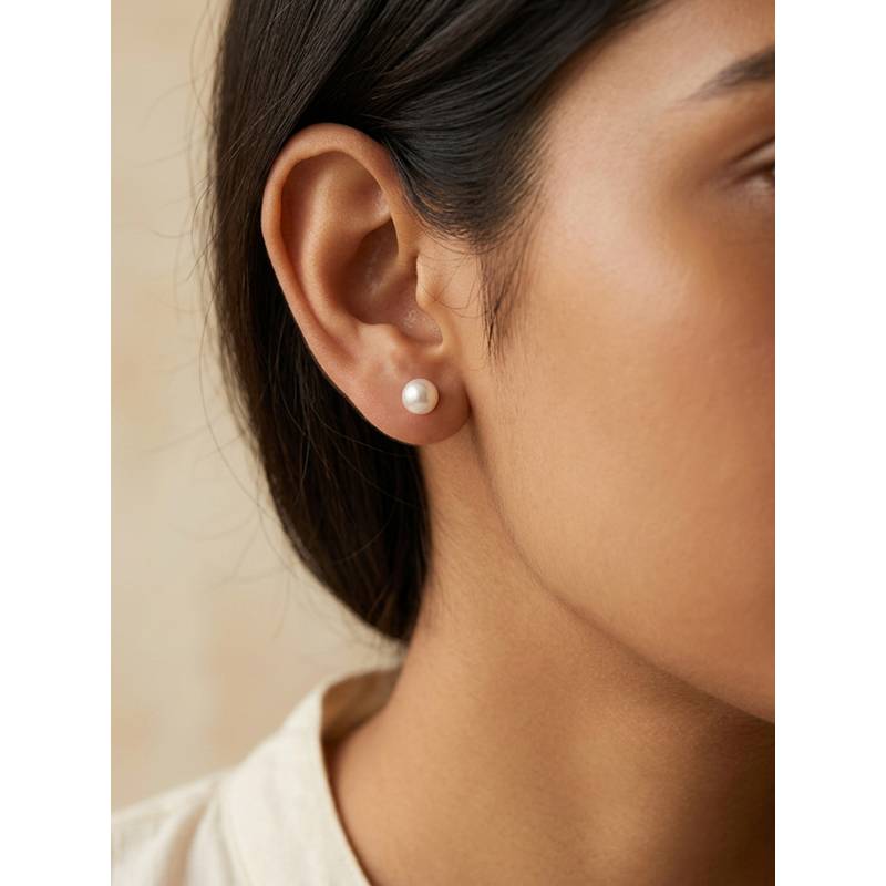 TOUCH925 Pure 925 Silver Classic Freshwater Pearl Silver Studs for Women (0.4)