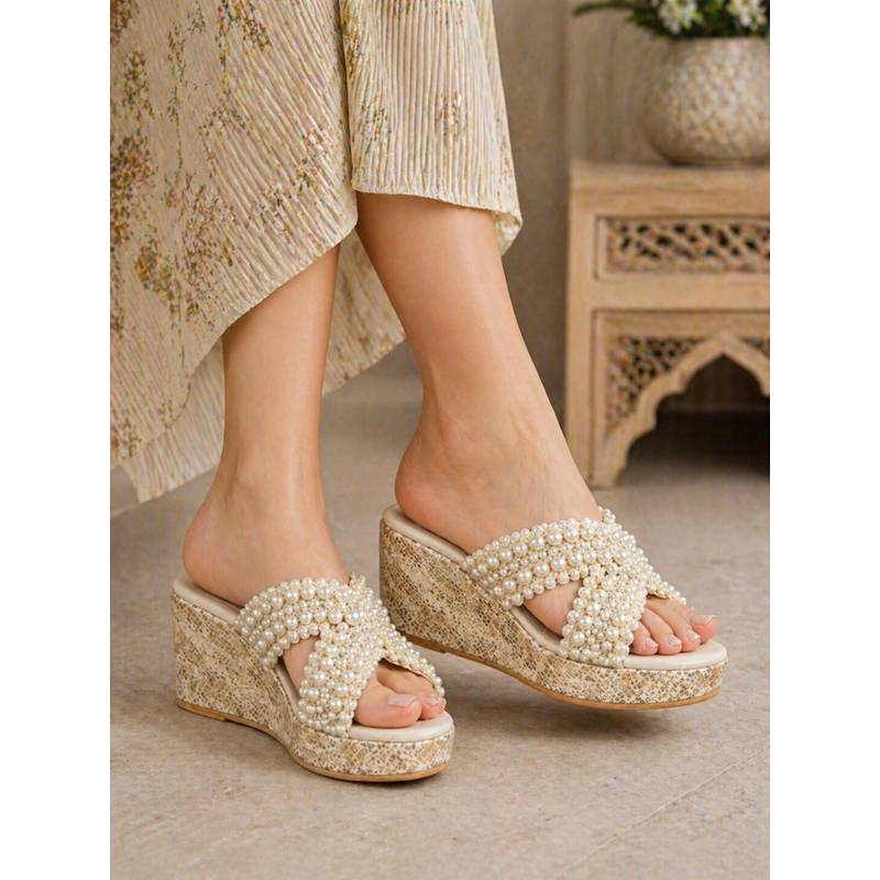 Sandal Stories Pearl Embellished Wedges (EURO 35)