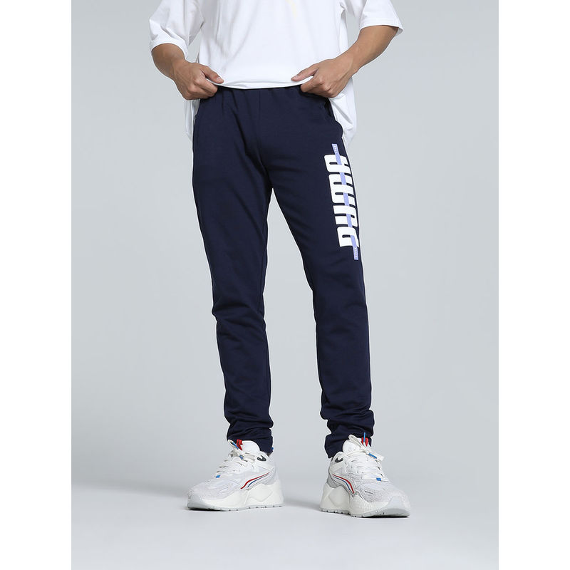 Puma Stylized Stripe Logo Men Navy Blue Trackpants (S)