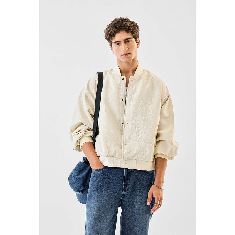 Snitch Cream Textured Full Sleeves Oversized Casual Jacket for Men (M)