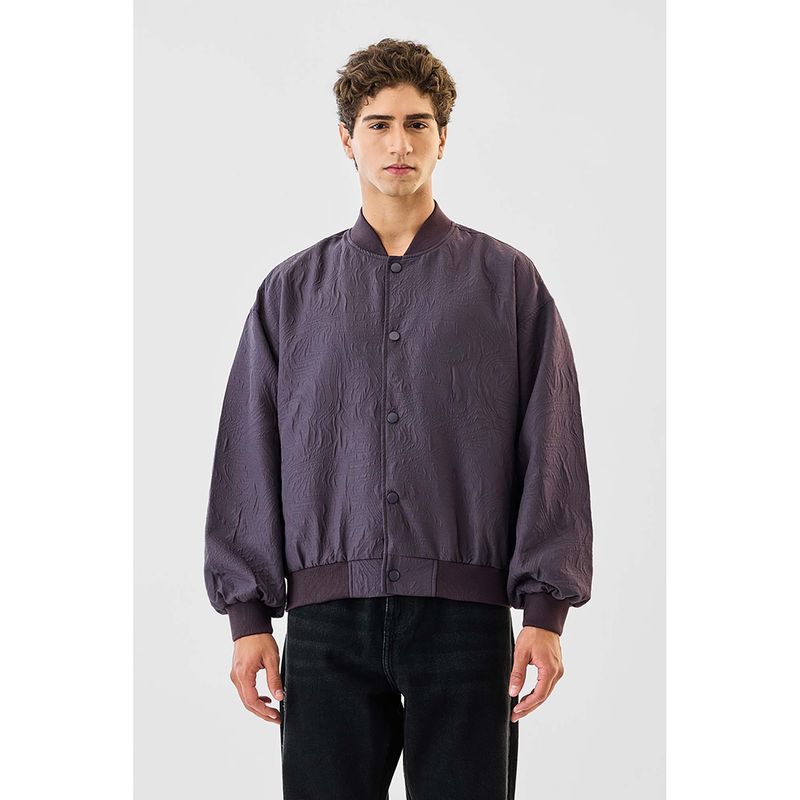 Snitch Purple Textured Full Sleeves Oversized Casual Jacket for Men (M)
