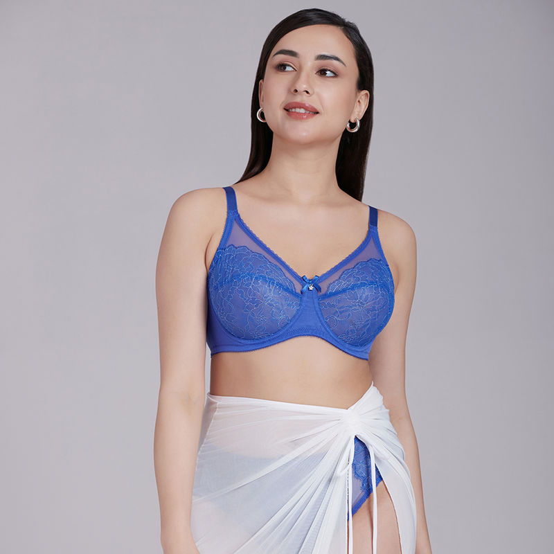 Wacoal Retro Chic Non Padded Wired Full Cup Lace Bra Blue (36DDD)