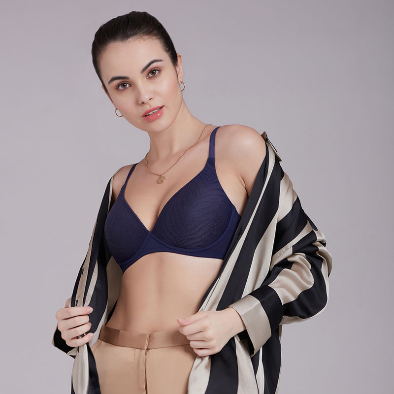 Wacoal Mysa Padded Non Wired 3-4Th Cup T Shirt Bra Navy Blue (34D)