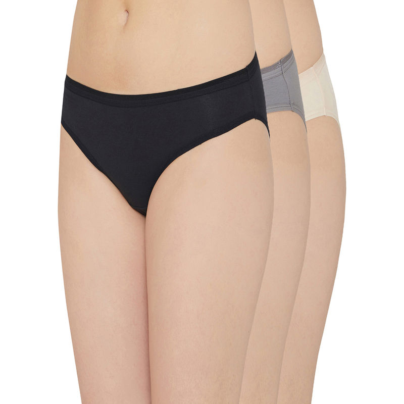 Wacoal Cotton Bikini Low Waist Medium Coverage Solid Panties Black, Beige, Grey (Pack of 3) (L)