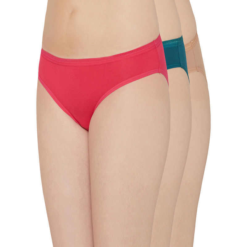 Wacoal Cotton Bikini Low Waist Medium Coverage Solid Panties Green, Brown, Pink (Pack of 3) (L)