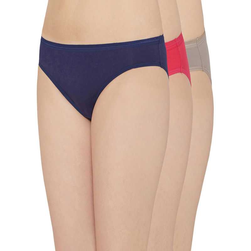 Wacoal Cotton Bikini Low Waist Medium Coverage Solid Panties Grey, Pink, Blue (Pack of 3) (2XL)
