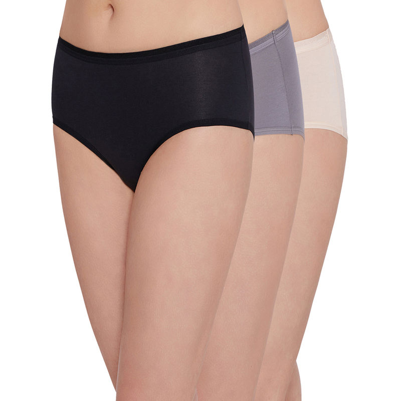 Wacoal Cotton Midi Mid Waist Medium Coverage Solid Panties Black, Beige, Grey (Pack of 3) (M)