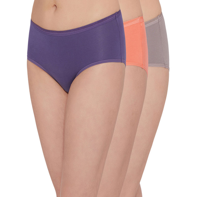 Wacoal Cotton Midi Mid Waist Medium Coverage Solid Panties Purple, Orange, Grey (Pack of 3) (L)
