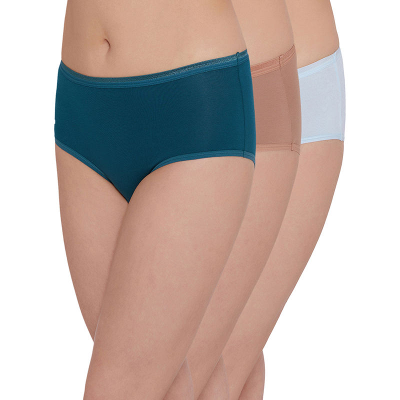 Wacoal Cotton Midi Mid Waist Medium Coverage Solid Panties Brown, Green, Blue (Pack of 3) (S)