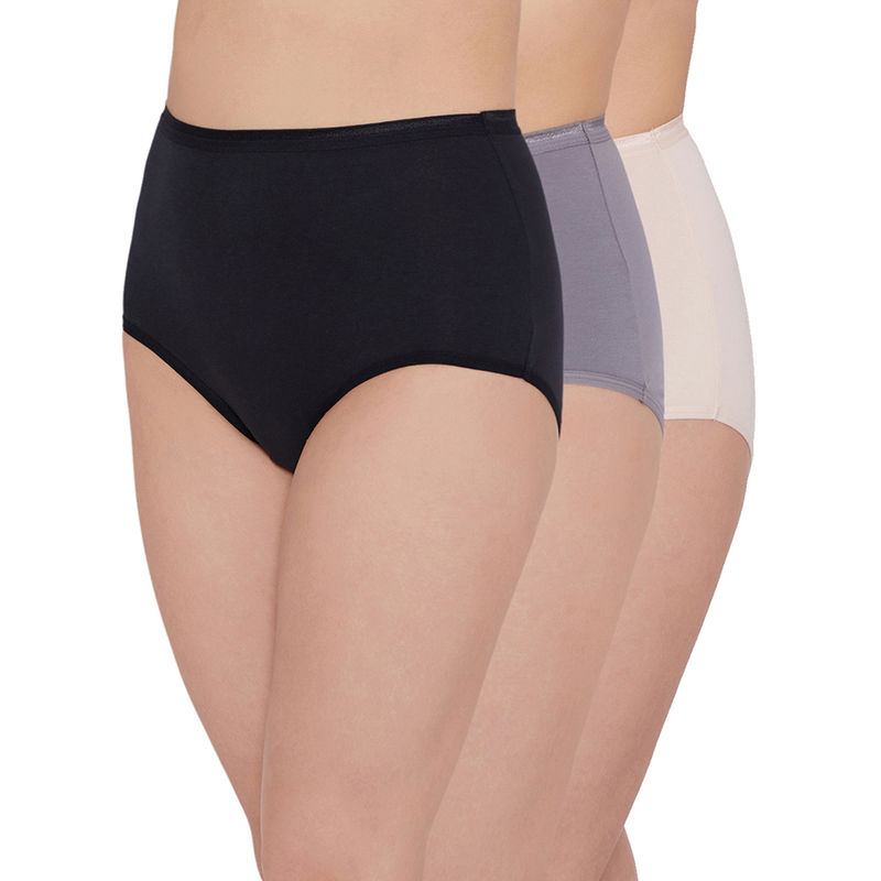 Wacoal Cotton Full Brief High Waist Full Coverage Solid Panties Black, Beige, Grey (Pack of 3) (XL)