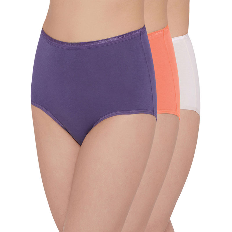 Wacoal Cotton Full Brief High Waist Full Coverage Solid Panties Multi Color (Pack of 3) (L)
