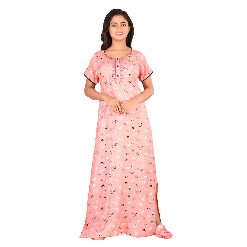 PIU Women's Rayon Cotton Nighty - Pink (L)