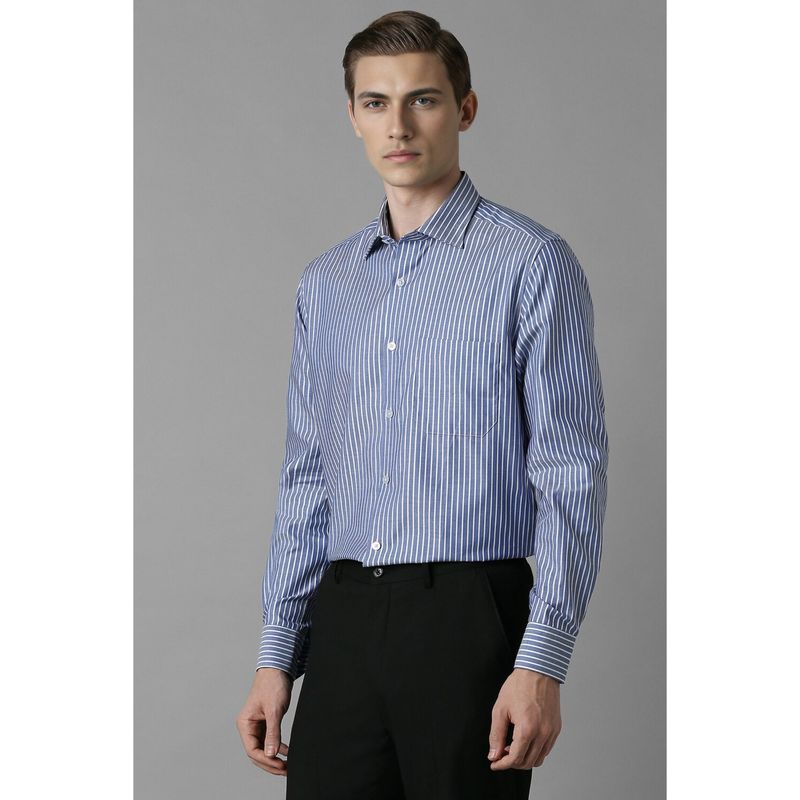 Louis Philippe Men's Cotton Wrinkle Resistant Regular fit Medium Blue Stripe Formal Shirt (42)