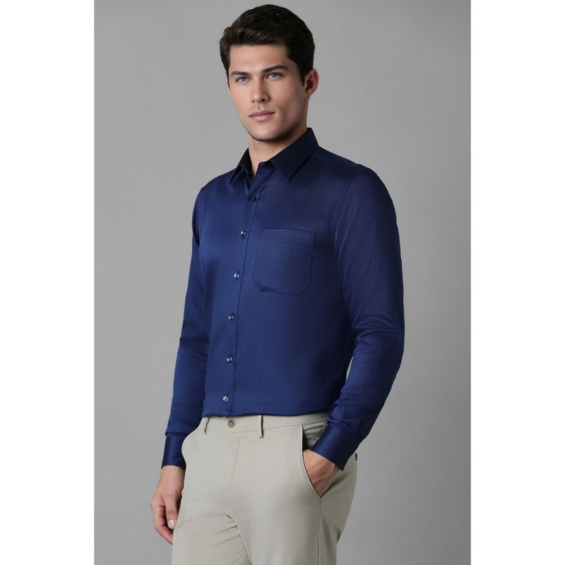 Louis Philippe Mens Navy Textured Easy to Iron Cotton Slim fit Formal Shirt (42)