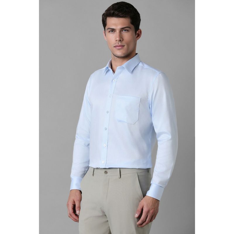 Louis Philippe Men's Cotton Wrinkle Resistant Slim fit Medium Blue Textured Formal Shirt (42)