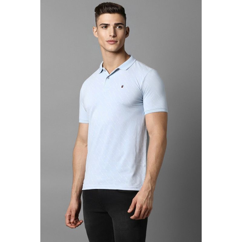 Louis Philippe Men Blue Print Polo Neck T-Shirt (XL)