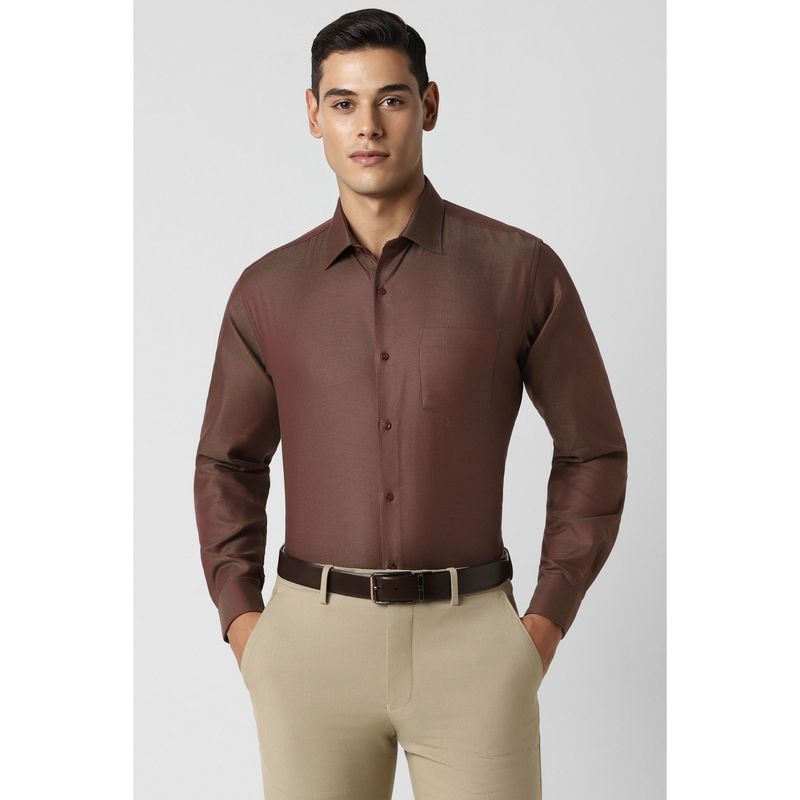 Buy Van Heusen Men Brown Regular Fit Textured Full Sleeves Formal