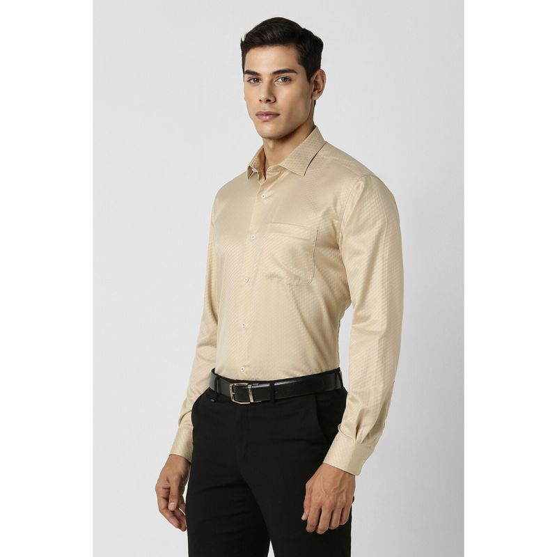 Van Heusen Men Khaki Regular Fit Textured Full Sleeves Formal Shirt (40)