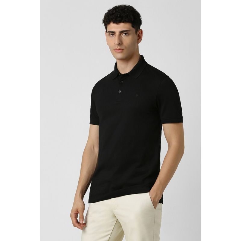 Van Heusen Men Black Solid Polo Neck T-Shirt (XL)