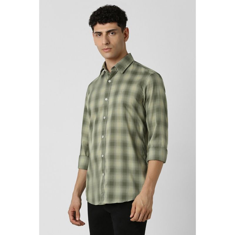 Van Heusen Men Olive Slim Fit Check Full Sleeves Casual Shirt (42)