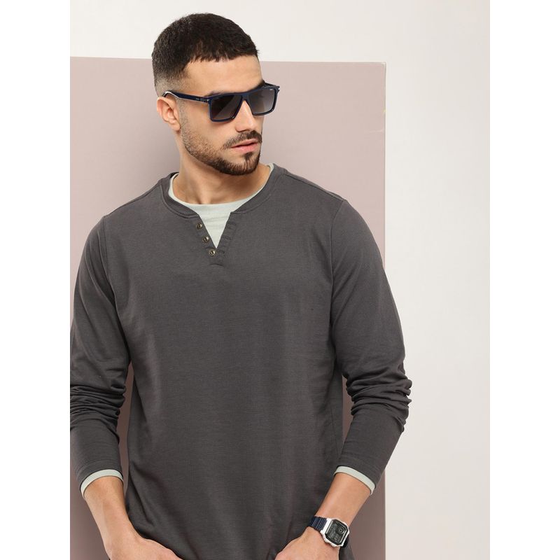 DILLINGER Men Long Sleeve Airtex Fabric Round and Round Neck T-Shirt (M)