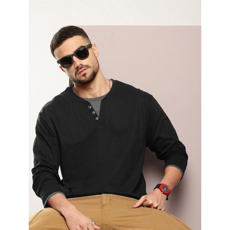 DILLINGER Men Oversized Long Sleeve Airtex Fabric Round Neck T-Shirt (L)