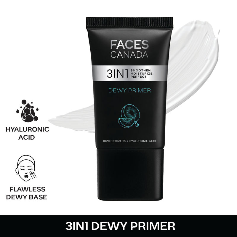 Faces Canada Dewy Primer 3 In 1 Smoothen Moisturize Perfect Kiwi Extracts + Hyaluronic Acid