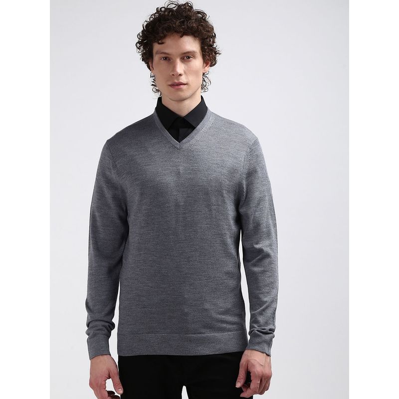 Calvin Klein Grey Solid Regular Fit Wool Sweater (L)