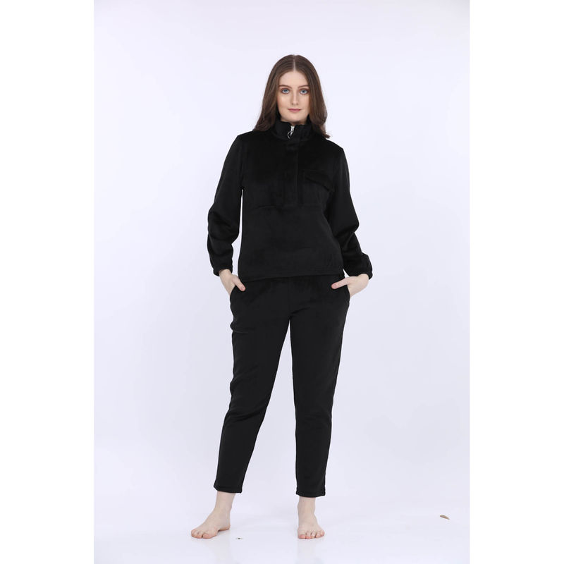 MAYSIXTY Black Solid Track Suit (Set of 2) (L)