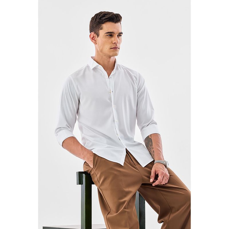 Snitch White Solid Slim Fit Shirt (L)