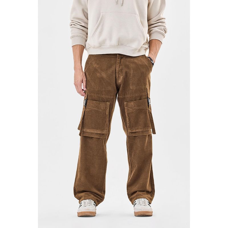 Snitch Brown Solid Relaxed Fit Cargo Pant (34)
